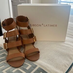 Gibson Latimer Chestnut Triple-Strap Block Heel Sandals